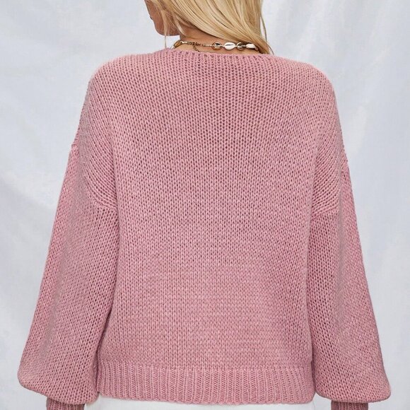 Pink Casual Women's Tie Front Belt Solid Blush Color Knitwear Sweater Cardigan - Picture 4 of 7